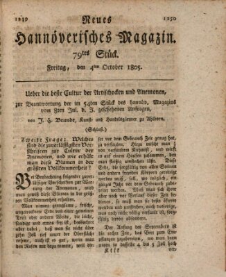 Neues hannoversches Magazin (Hannoversche Anzeigen) Freitag 4. Oktober 1805