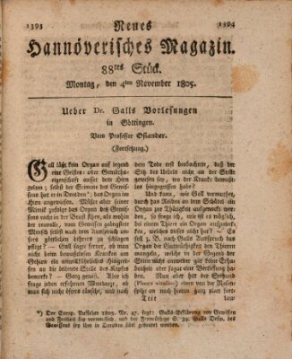 Neues hannoversches Magazin (Hannoversche Anzeigen) Montag 4. November 1805