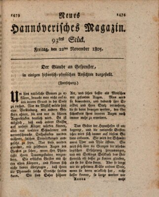 Neues hannoversches Magazin (Hannoversche Anzeigen) Freitag 22. November 1805