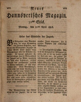 Neues hannoversches Magazin (Hannoversche Anzeigen) Montag 21. April 1806