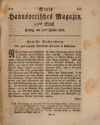 Neues hannoversches Magazin (Hannoversche Anzeigen) Freitag 25. Juli 1806