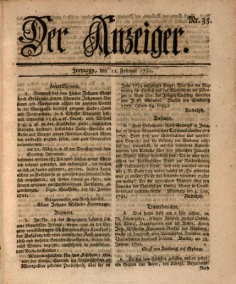 Der Anzeiger (Allgemeiner Anzeiger der Deutschen) Freitag 11. Februar 1791