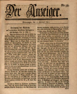 Der Anzeiger (Allgemeiner Anzeiger der Deutschen) Dienstag 15. Februar 1791