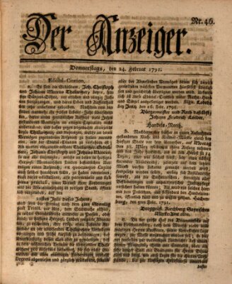 Der Anzeiger (Allgemeiner Anzeiger der Deutschen) Donnerstag 24. Februar 1791
