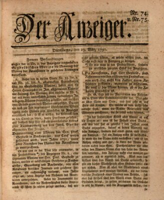 Der Anzeiger (Allgemeiner Anzeiger der Deutschen) Dienstag 29. März 1791