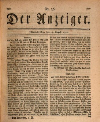 Der Anzeiger (Allgemeiner Anzeiger der Deutschen) Samstag 13. August 1791