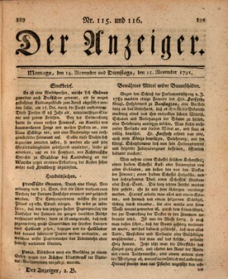 Der Anzeiger (Allgemeiner Anzeiger der Deutschen) Dienstag 15. November 1791