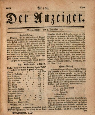 Der Anzeiger (Allgemeiner Anzeiger der Deutschen) Donnerstag 8. Dezember 1791