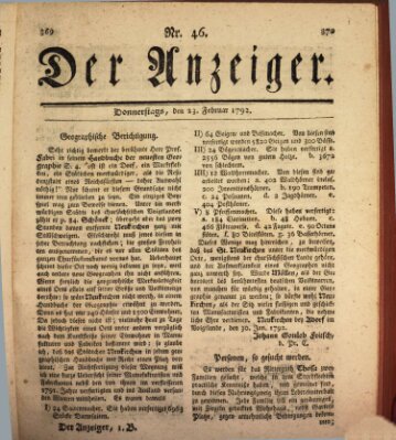 Der Anzeiger (Allgemeiner Anzeiger der Deutschen) Donnerstag 23. Februar 1792