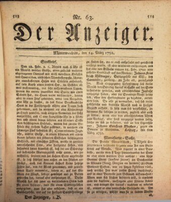 Der Anzeiger (Allgemeiner Anzeiger der Deutschen) Mittwoch 14. März 1792