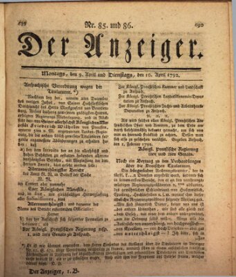 Der Anzeiger (Allgemeiner Anzeiger der Deutschen) Dienstag 10. April 1792
