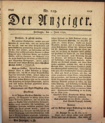Der Anzeiger (Allgemeiner Anzeiger der Deutschen) Freitag 1. Juni 1792