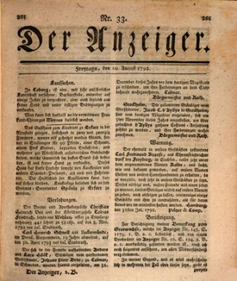 Der Anzeiger (Allgemeiner Anzeiger der Deutschen) Freitag 10. August 1792
