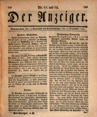 Der Anzeiger (Allgemeiner Anzeiger der Deutschen) Donnerstag 20. September 1792