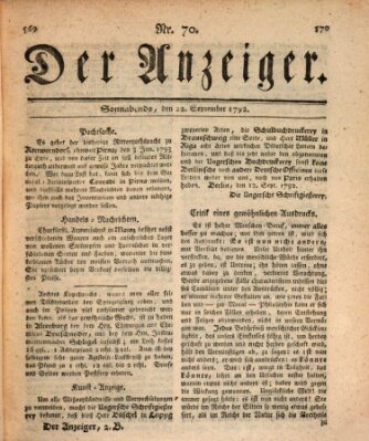Der Anzeiger (Allgemeiner Anzeiger der Deutschen) Samstag 22. September 1792