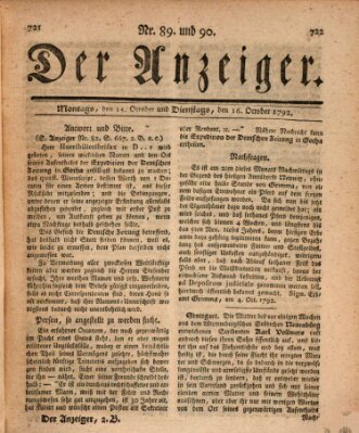 Der Anzeiger (Allgemeiner Anzeiger der Deutschen) Montag 15. Oktober 1792
