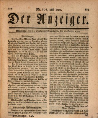 Der Anzeiger (Allgemeiner Anzeiger der Deutschen) Dienstag 30. Oktober 1792