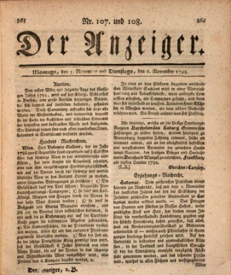 Der Anzeiger (Allgemeiner Anzeiger der Deutschen) Montag 5. November 1792