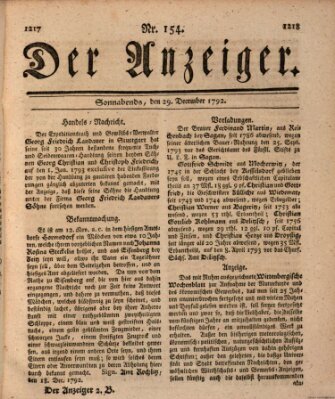 Der Anzeiger (Allgemeiner Anzeiger der Deutschen) Samstag 29. Dezember 1792