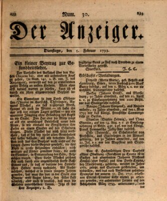 Der Anzeiger (Allgemeiner Anzeiger der Deutschen) Dienstag 5. Februar 1793