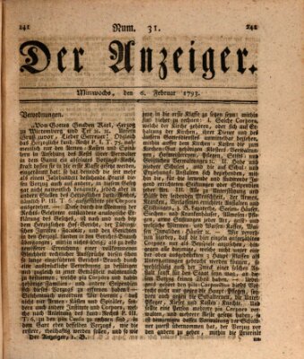 Der Anzeiger (Allgemeiner Anzeiger der Deutschen) Mittwoch 6. Februar 1793