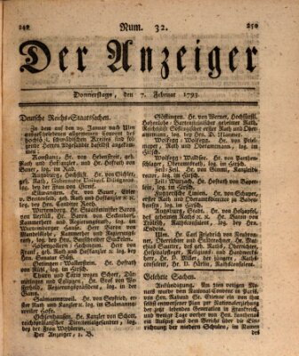 Der Anzeiger (Allgemeiner Anzeiger der Deutschen) Donnerstag 7. Februar 1793