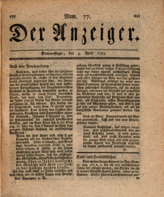 Der Anzeiger (Allgemeiner Anzeiger der Deutschen) Donnerstag 4. April 1793