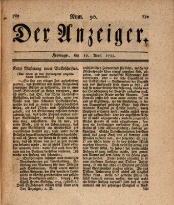 Der Anzeiger (Allgemeiner Anzeiger der Deutschen) Freitag 19. April 1793