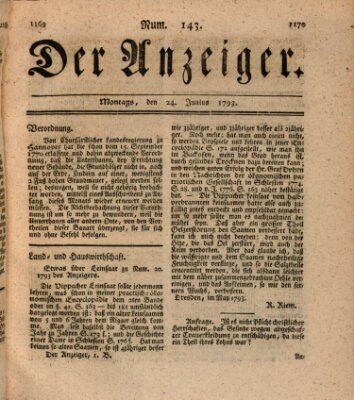 Der Anzeiger (Allgemeiner Anzeiger der Deutschen) Montag 24. Juni 1793