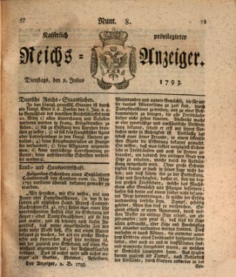 Kaiserlich privilegirter Reichs-Anzeiger (Allgemeiner Anzeiger der Deutschen) Dienstag 9. Juli 1793
