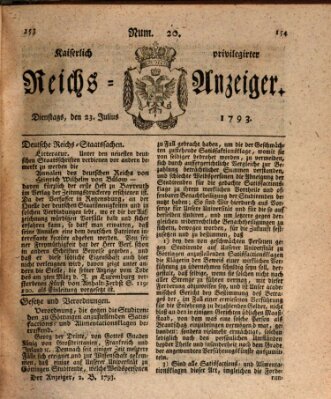 Kaiserlich privilegirter Reichs-Anzeiger (Allgemeiner Anzeiger der Deutschen) Dienstag 23. Juli 1793