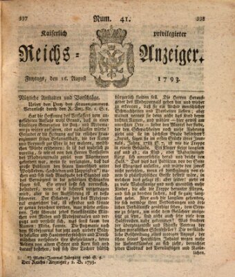 Kaiserlich privilegirter Reichs-Anzeiger (Allgemeiner Anzeiger der Deutschen) Freitag 16. August 1793