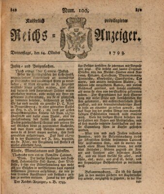 Kaiserlich privilegirter Reichs-Anzeiger (Allgemeiner Anzeiger der Deutschen) Donnerstag 24. Oktober 1793