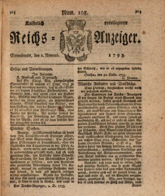 Kaiserlich privilegirter Reichs-Anzeiger (Allgemeiner Anzeiger der Deutschen) Samstag 2. November 1793