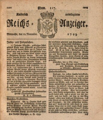 Kaiserlich privilegirter Reichs-Anzeiger (Allgemeiner Anzeiger der Deutschen) Dienstag 12. November 1793