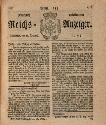 Kaiserlich privilegirter Reichs-Anzeiger (Allgemeiner Anzeiger der Deutschen) Dienstag 31. Dezember 1793