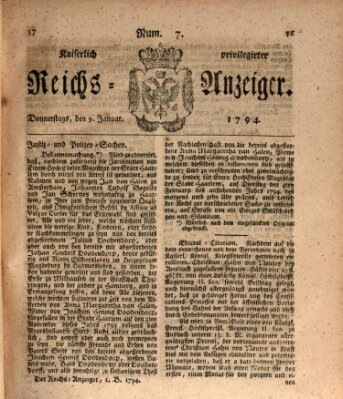 Kaiserlich privilegirter Reichs-Anzeiger (Allgemeiner Anzeiger der Deutschen) Donnerstag 9. Januar 1794