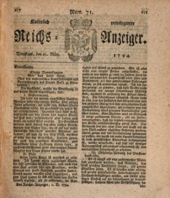 Kaiserlich privilegirter Reichs-Anzeiger (Allgemeiner Anzeiger der Deutschen) Dienstag 25. März 1794