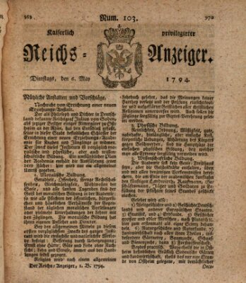 Kaiserlich privilegirter Reichs-Anzeiger (Allgemeiner Anzeiger der Deutschen) Dienstag 6. Mai 1794