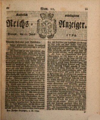 Kaiserlich privilegirter Reichs-Anzeiger (Allgemeiner Anzeiger der Deutschen) Freitag 11. Juli 1794