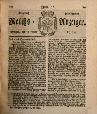 Kaiserlich privilegirter Reichs-Anzeiger (Allgemeiner Anzeiger der Deutschen) Freitag 18. Juli 1794