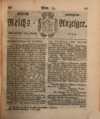 Kaiserlich privilegirter Reichs-Anzeiger (Allgemeiner Anzeiger der Deutschen) Samstag 9. August 1794