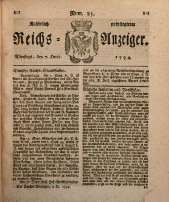 Kaiserlich privilegirter Reichs-Anzeiger (Allgemeiner Anzeiger der Deutschen) Dienstag 7. Oktober 1794