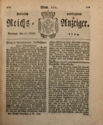 Kaiserlich privilegirter Reichs-Anzeiger (Allgemeiner Anzeiger der Deutschen) Montag 27. Oktober 1794