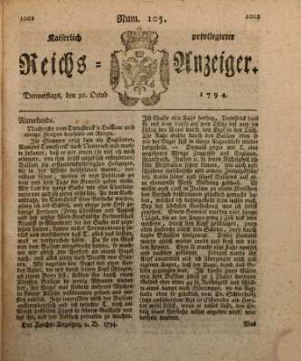 Kaiserlich privilegirter Reichs-Anzeiger (Allgemeiner Anzeiger der Deutschen) Donnerstag 30. Oktober 1794