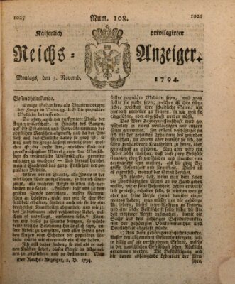 Kaiserlich privilegirter Reichs-Anzeiger (Allgemeiner Anzeiger der Deutschen) Montag 3. November 1794