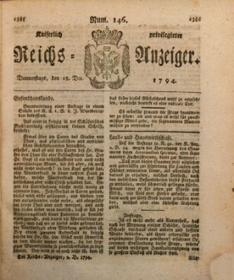 Kaiserlich privilegirter Reichs-Anzeiger (Allgemeiner Anzeiger der Deutschen) Donnerstag 18. Dezember 1794