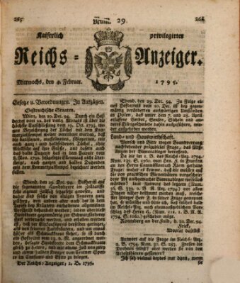 Kaiserlich privilegirter Reichs-Anzeiger (Allgemeiner Anzeiger der Deutschen) Mittwoch 4. Februar 1795
