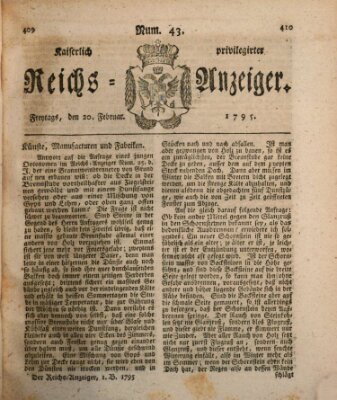 Kaiserlich privilegirter Reichs-Anzeiger (Allgemeiner Anzeiger der Deutschen) Freitag 20. Februar 1795