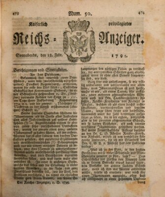 Kaiserlich privilegirter Reichs-Anzeiger (Allgemeiner Anzeiger der Deutschen) Samstag 28. Februar 1795